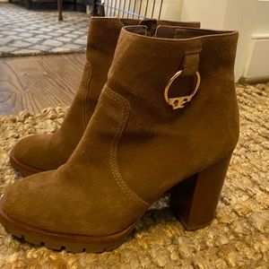 Tory Burch gorgeous suede lug sole booties. 4.25 inch heel. Barely worn.